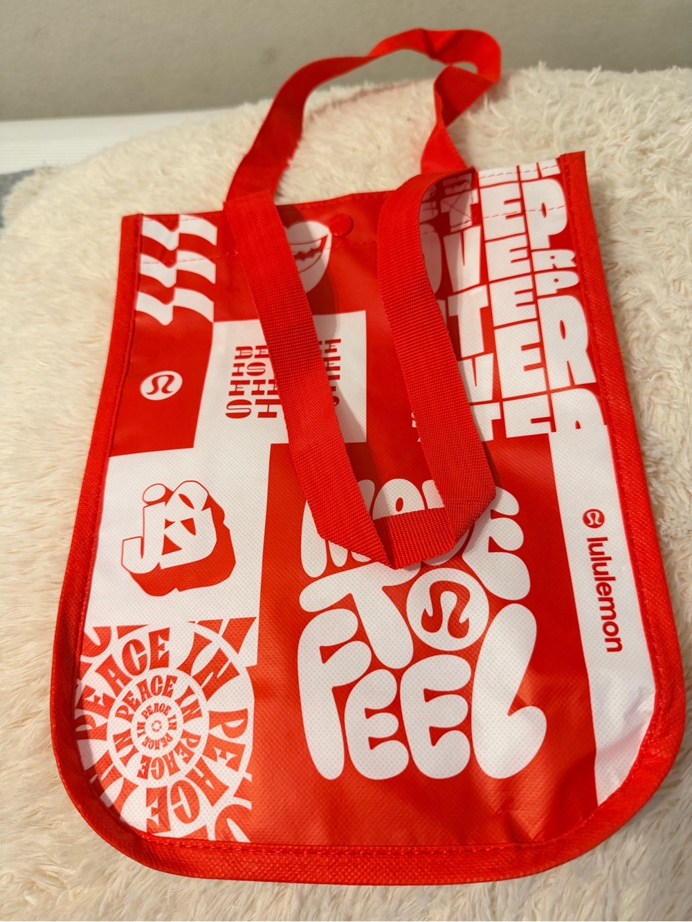 Lululemon Red and White Graphic SMALL Tote